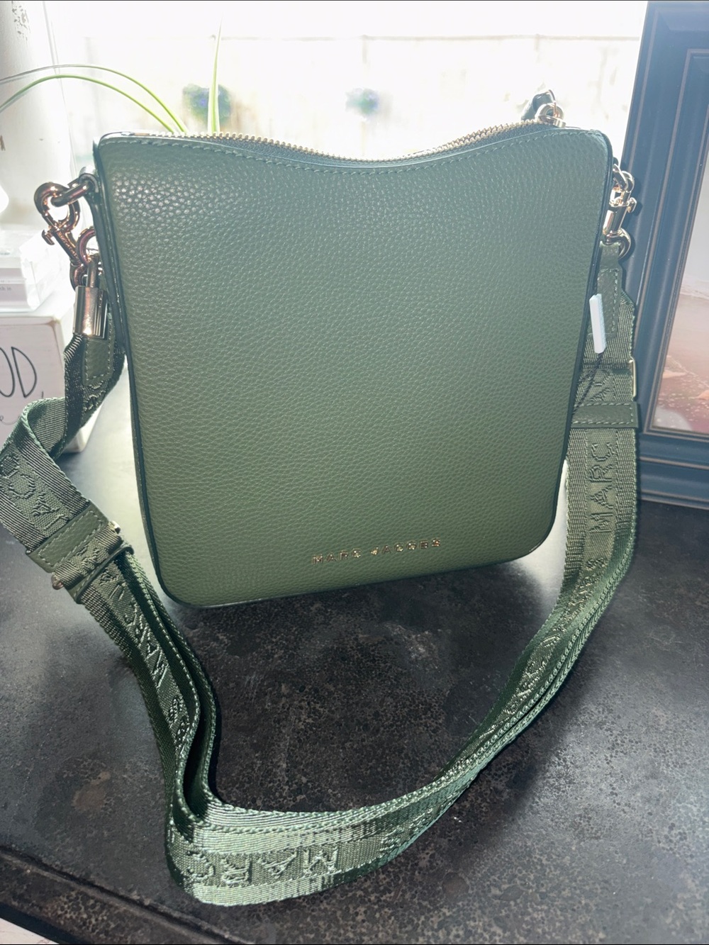 Marc Jacobs Olive Green Pebbled Leather Crossbody with Branded Strap